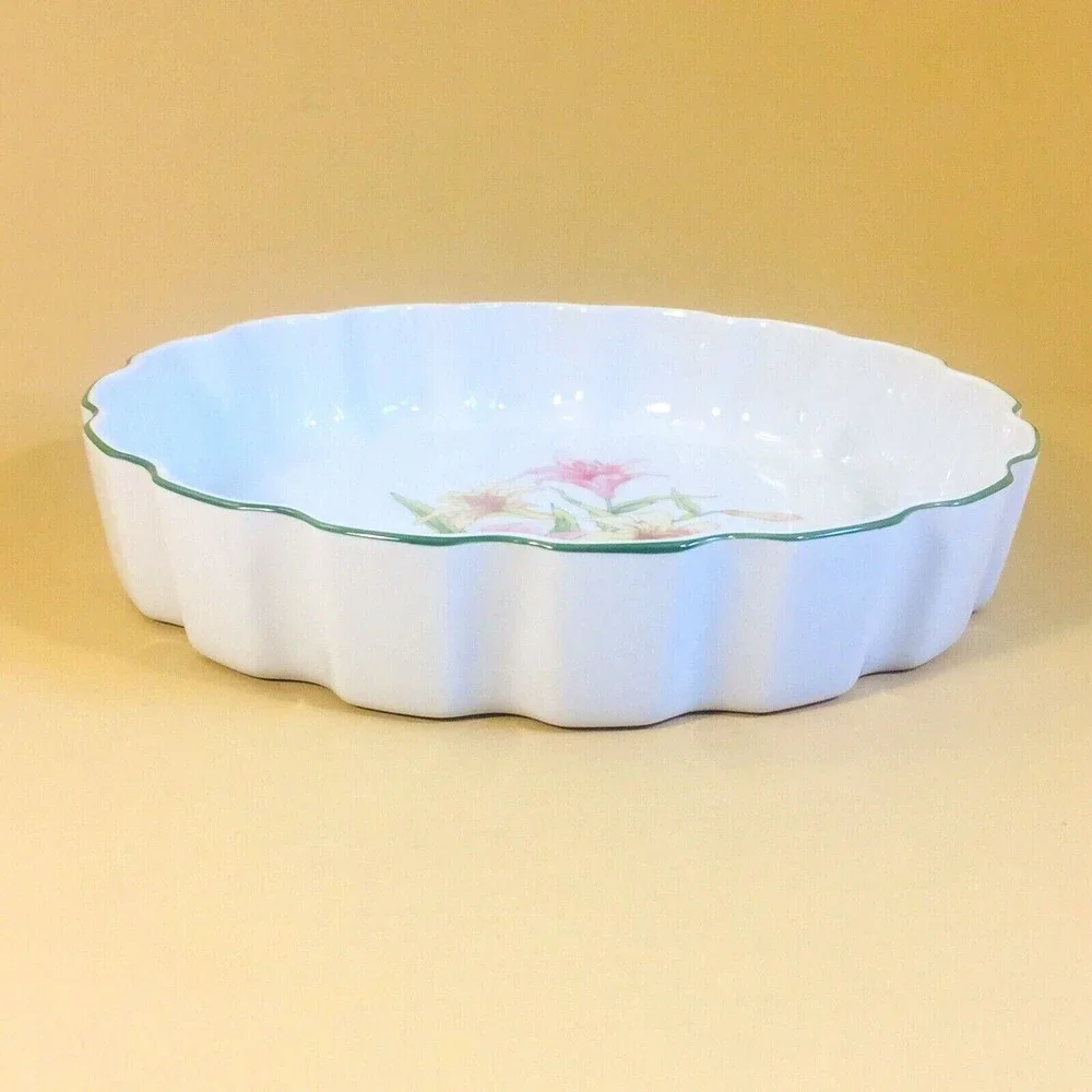 Vintage Jade Lily Fine Porcelain by Shafford Japan Quiche Pie Tart Dish